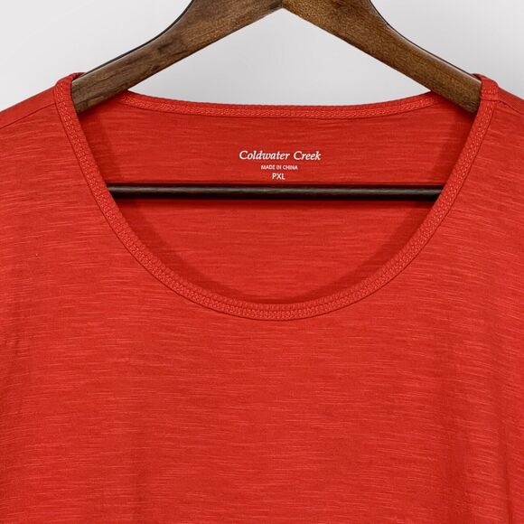Coldwater Creek Top Women Size PXL Orange Layered Hem Long Sleeve Round Neck - Picture 2 of 12